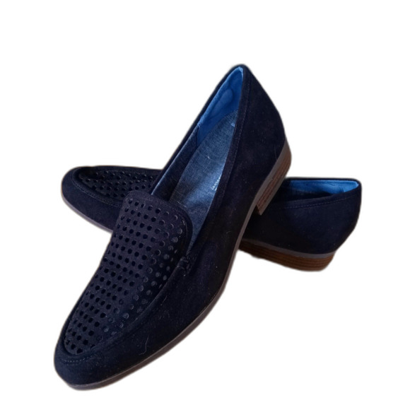 Dr. Scholl's black leather loafer suede work comfort foot bed - Picture 3 of 9